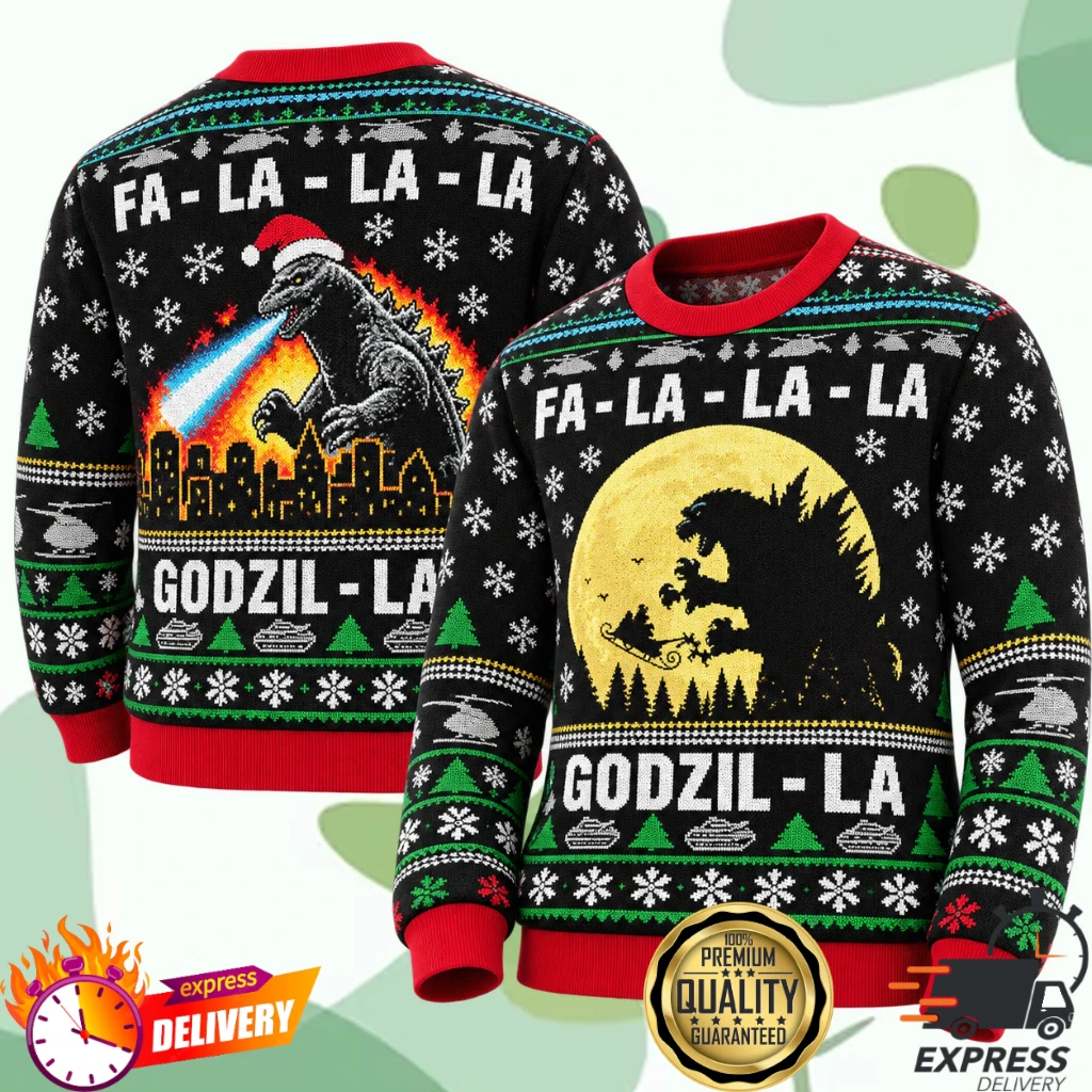 Godzilla Fa La La La Christmas Moonlight Christmas Sweater