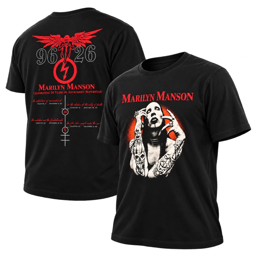 Marilyn Manson Antichrist Superstar 30th Anniversary 2026 Gothic Portrait Red Glow Two Sided T-Shirt