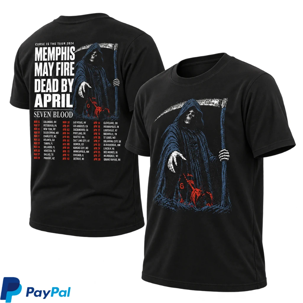 Memphis May Fire EU And UK Tour 2027 Tour Dates With Dead By April And Seven Blood Two Sided Unisex Tee